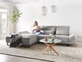 Miniatyrbilde 4 av 11: Høyre Hjørnesofa Lysegrå Kordfløyel Trekk Stålben Justerbare Armlener og Ryggstøtte Stue Møbler
