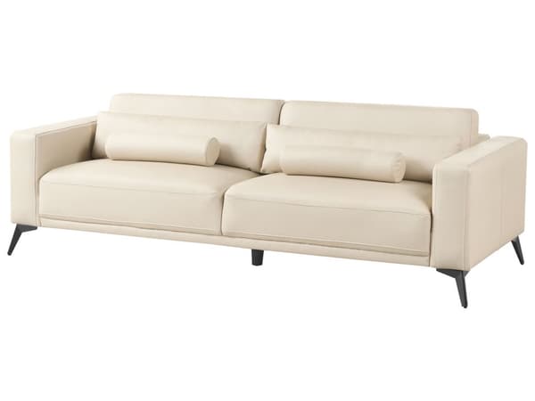 3-seters Sofa Beige Kunstskinn Polyester Justerbar Rygg Høyde Moderne Stil
