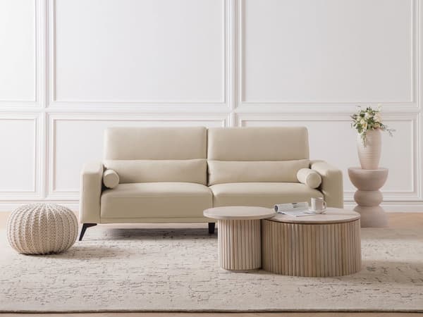 3-seters Sofa Beige Kunstskinn Polyester Justerbar Rygg Høyde Moderne Stil