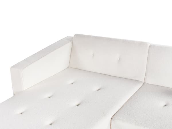 Hörnbäddsoffa 4-sits Vit Bouclé Klädsel Ljusa Träben Höger 3 Kuddar