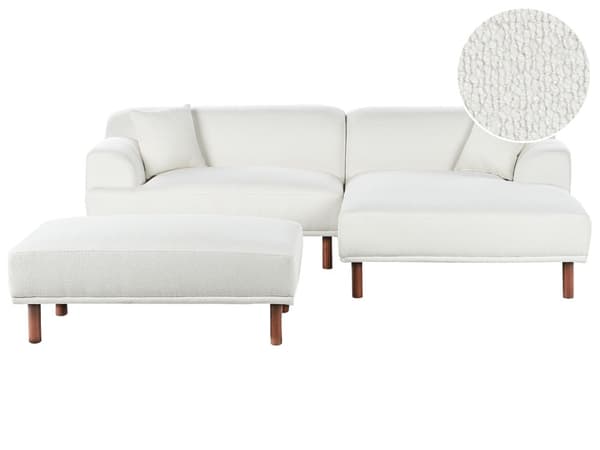 Venstrevendt Hjørnesofa i Boucle med Ottoman Hvit Vannavvisende Trekk 4-seter Minimalistisk Stil
