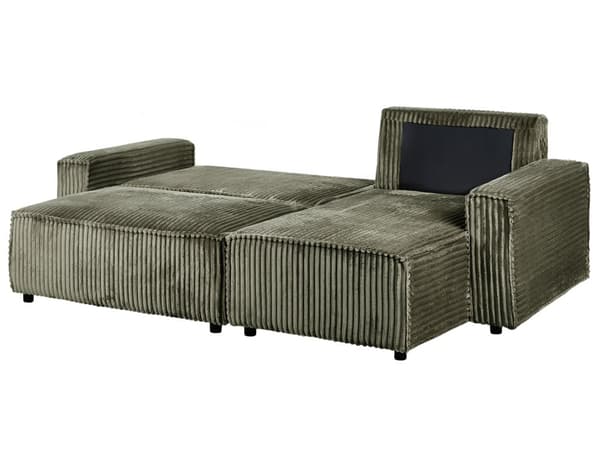 Hjørnesovesofa Grønn Kordfløyel 2-seter L-form Venstrevendt Uttrekkbar sovefunksjon Puter Moderne design Sofa Stue