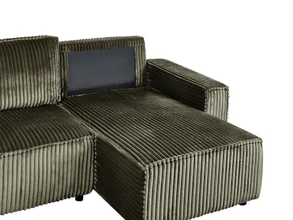 Hjørnesovesofa Grønn Kordfløyel 2-seter L-form Venstrevendt Uttrekkbar sovefunksjon Puter Moderne design Sofa Stue