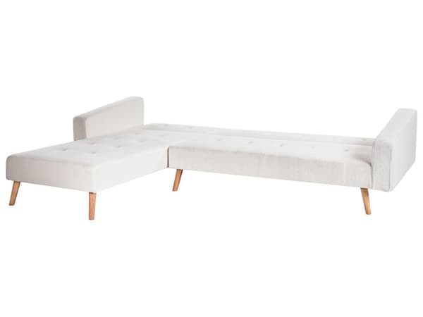 Hjørnesofa med 3 Puter Off White Boucletrekk Lyse Treben Liggende Høyre Chaise Longue 4 Seter