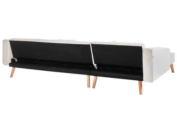 Hjørnesofa med 3 Puter Off White Boucletrekk Lyse Treben Liggende Høyre Chaise Longue 4 Seter