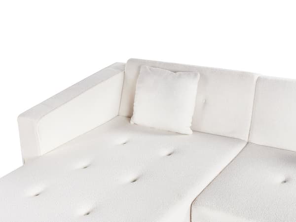Hjørnesofa med 3 Puter Off White Boucletrekk Lyse Treben Liggende Høyre Chaise Longue 4 Seter