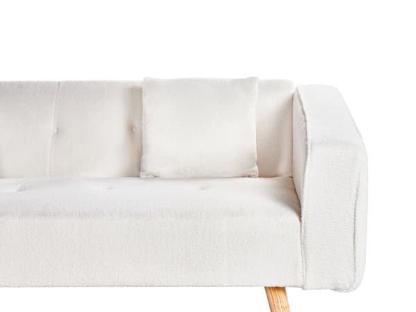 Hjørnesofa med 3 Puter Off White Boucletrekk Lyse Treben Liggende Høyre Chaise Longue 4 Seter