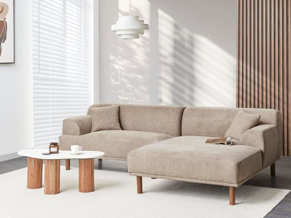 Venstrevendt Hjørnesofa i Stoff Taupe Vannavvisende Trekk 4-seter Minimalistisk Stil