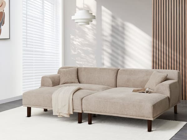 Venstrevendt Hjørnesofa i Stoff med Ottoman Taupe Vannavvisende Trekk 4-seter Minimalistisk Stil