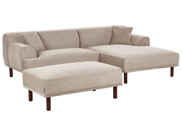 Venstrevendt Hjørnesofa i Stoff med Ottoman Taupe Vannavvisende Trekk 4-seter Minimalistisk Stil