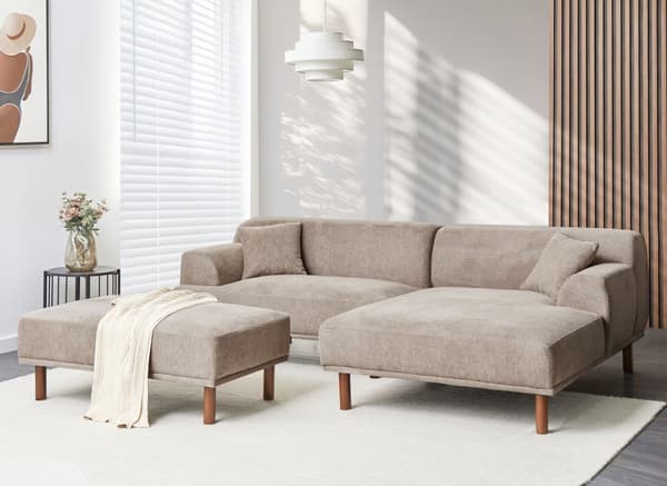 Venstrevendt Hjørnesofa i Stoff med Ottoman Taupe Vannavvisende Trekk 4-seter Minimalistisk Stil