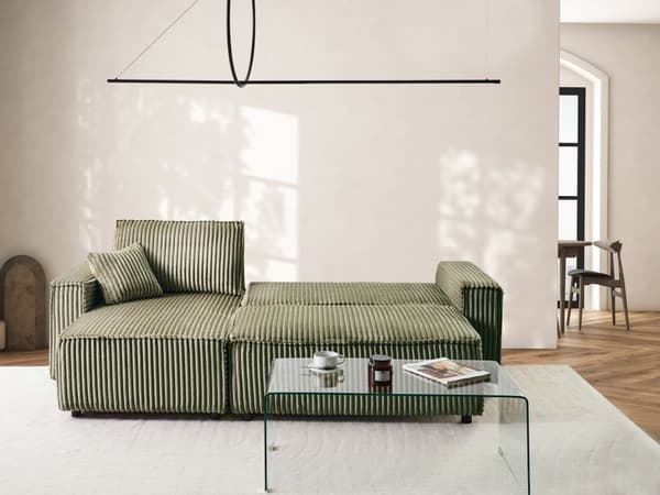 Hjørnesovesofa Grønn Kordfløyel 2-seter L-form Høyrevendt Uttrekkbar sovefunksjon Puter Moderne design Sofa Stue