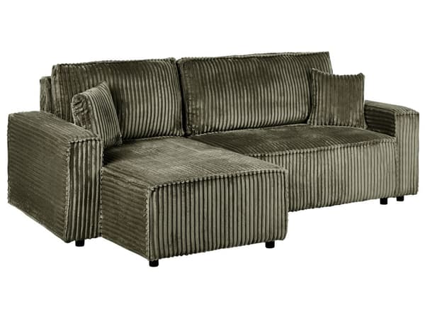 Hjørnesovesofa Grønn Kordfløyel 2-seter L-form Høyrevendt Uttrekkbar sovefunksjon Puter Moderne design Sofa Stue