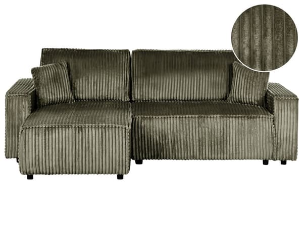 Hjørnesovesofa Grønn Kordfløyel 2-seter L-form Høyrevendt Uttrekkbar sovefunksjon Puter Moderne design Sofa Stue