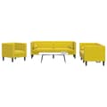 Miniatyrbild 1 av 2: Soffgrupp chesterfield 3 delar bolsterkuddar gul sammet
