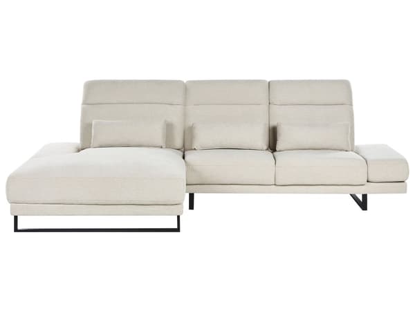 Hörnsoffa Höger Beige Polyesterklädsel Stålben Justerbara Armstöd och Ryggstöd Vardagsrumsmöbler