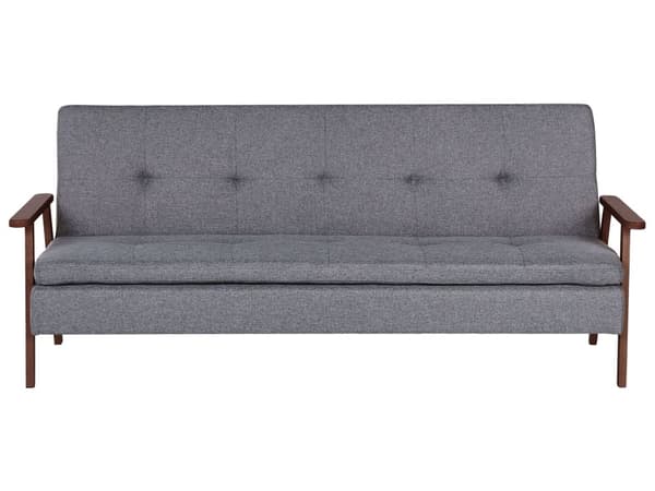 Sovesofa Grått Stoff med Armlener i Mørkt Tre Polstret 3 Seters Klikk-klakk-seng Treramme