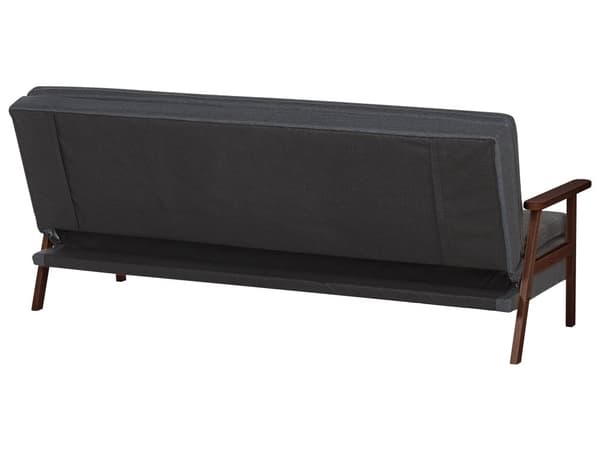 Sovesofa Mørkegrått Stoff med Armlener i Mørkt Tre Polstret 3 Seters Klikk-klakk-seng Treramme