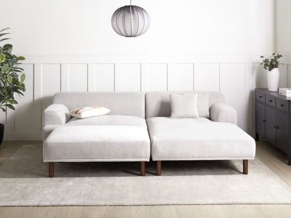 Hjørnesofa med fotskammel Lysegrå Stoff L-form 4-seter Venstrevendt Vannavvisende stoff Minimalistisk stil