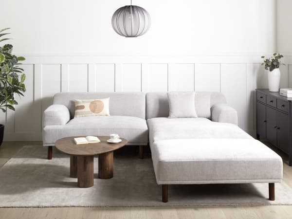 Hjørnesofa med fotskammel Lysegrå Stoff L-form 4-seter Venstrevendt Vannavvisende stoff Minimalistisk stil