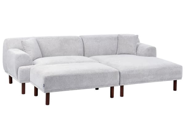 Hjørnesofa med fotskammel Lysegrå Stoff L-form 4-seter Venstrevendt Vannavvisende stoff Minimalistisk stil