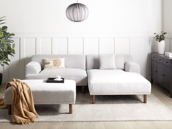 Hjørnesofa med fotskammel Lysegrå Stoff L-form 4-seter Venstrevendt Vannavvisende stoff Minimalistisk stil