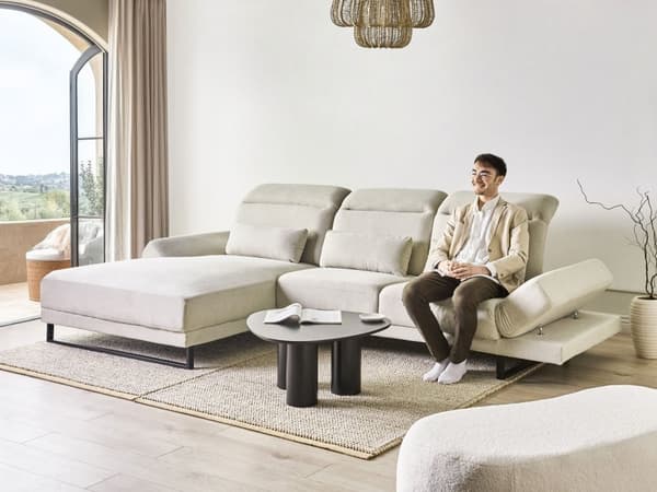 Hjørnesofa med Open End Lys Beige Stof Polyester 4 Personers Sofa med Chaiselong L Formet Sofa Dyb Blød Stofsofa Design Højrevendt