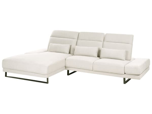 Hjørnesofa med Open End Lys Beige Stof Polyester 4 Personers Sofa med Chaiselong L Formet Sofa Dyb Blød Stofsofa Design Højrevendt