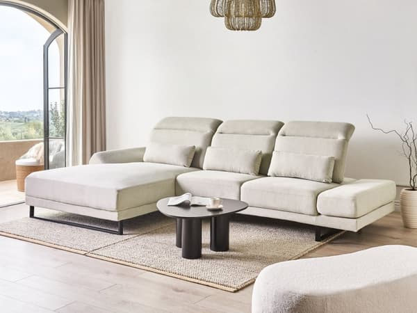 Hjørnesofa med Open End Lys Beige Stof Polyester 4 Personers Sofa med Chaiselong L Formet Sofa Dyb Blød Stofsofa Design Højrevendt