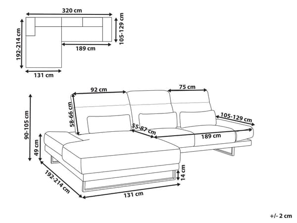 Hjørnesofa med Open End Sort Stof Polyester 4 Personers Sofa med Chaiselong L Formet Sofa Dyb Blød Stofsofa Design Højrevendt