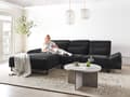 Miniatyrbillede 4 af 11: Hjørnesofa med Open End Sort Stof Polyester 4 Personers Sofa med Chaiselong L Formet Sofa Dyb Blød Stofsofa Design Højrevendt