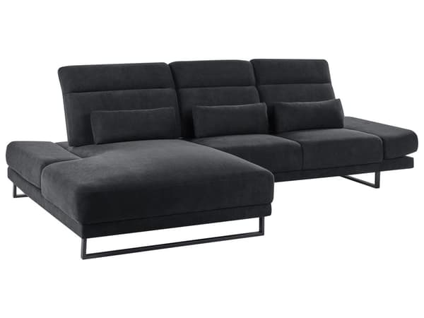 Hjørnesofa med Open End Sort Stof Polyester 4 Personers Sofa med Chaiselong L Formet Sofa Dyb Blød Stofsofa Design Højrevendt