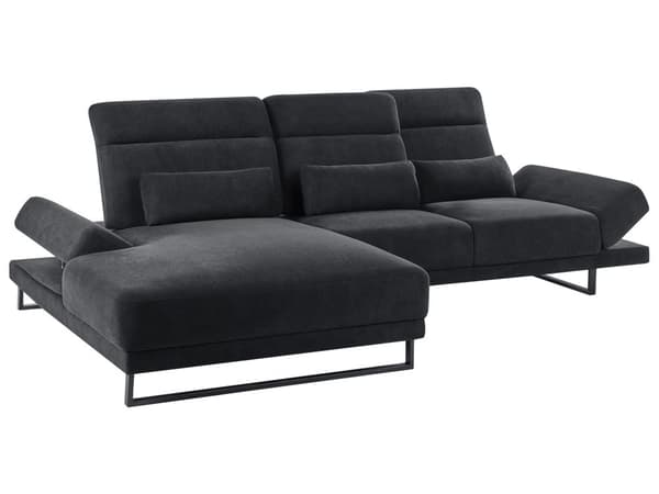 Hjørnesofa med Open End Sort Stof Polyester 4 Personers Sofa med Chaiselong L Formet Sofa Dyb Blød Stofsofa Design Højrevendt