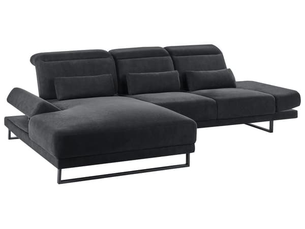 Hjørnesofa med Open End Sort Stof Polyester 4 Personers Sofa med Chaiselong L Formet Sofa Dyb Blød Stofsofa Design Højrevendt