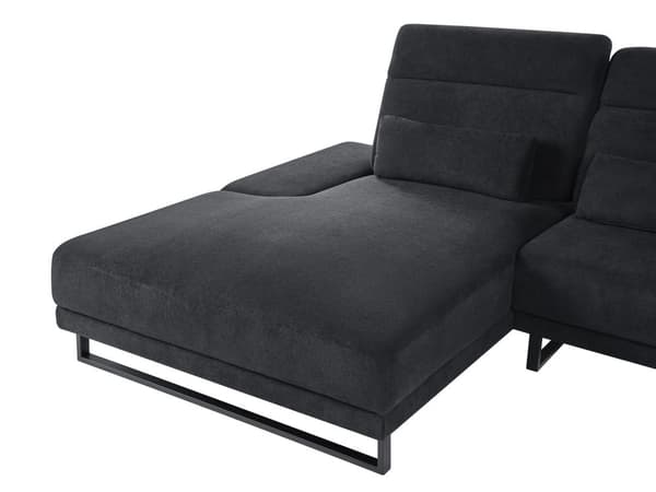 Hjørnesofa med Open End Sort Stof Polyester 4 Personers Sofa med Chaiselong L Formet Sofa Dyb Blød Stofsofa Design Højrevendt