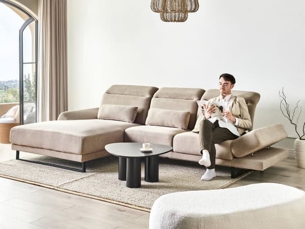 Hjørnesofa med Open End Taupe Stof Polyester 4 Personers Sofa med Chaiselong L Formet Sofa Dyb Blød Stofsofa Design Højrevendt