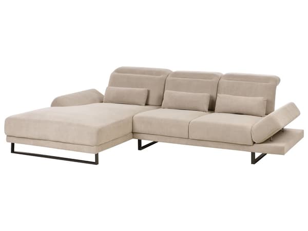 Hjørnesofa med Open End Taupe Stof Polyester 4 Personers Sofa med Chaiselong L Formet Sofa Dyb Blød Stofsofa Design Højrevendt