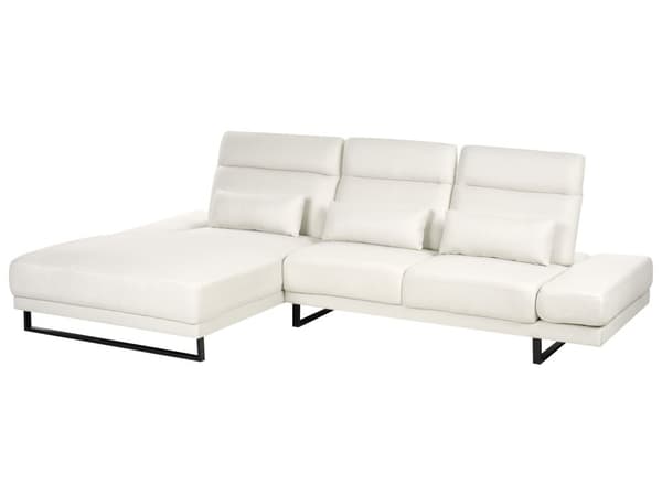 Hjørnesofa med Open End Off White Stof Polyester 4 Personers Sofa med Chaiselong L Formet Sofa Dyb Blød Stofsofa Design Højrevendt