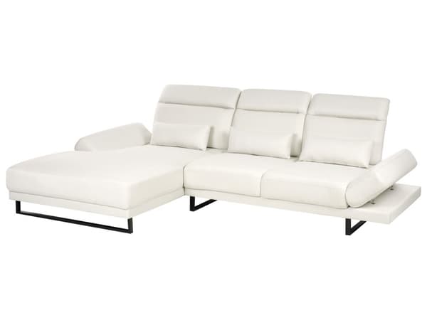 Hjørnesofa med Open End Off White Stof Polyester 4 Personers Sofa med Chaiselong L Formet Sofa Dyb Blød Stofsofa Design Højrevendt