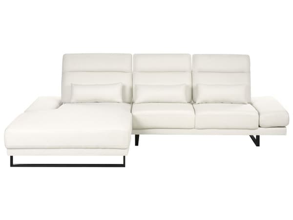 Hjørnesofa med Open End Off White Stof Polyester 4 Personers Sofa med Chaiselong L Formet Sofa Dyb Blød Stofsofa Design Højrevendt
