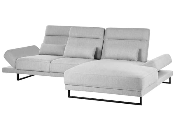 Hjørnesofa med Open End Grå Stof Polyester 4 Personers Sofa med Chaiselong L Formet Sofa Dyb Blød Stofsofa Design Venstrevendt
