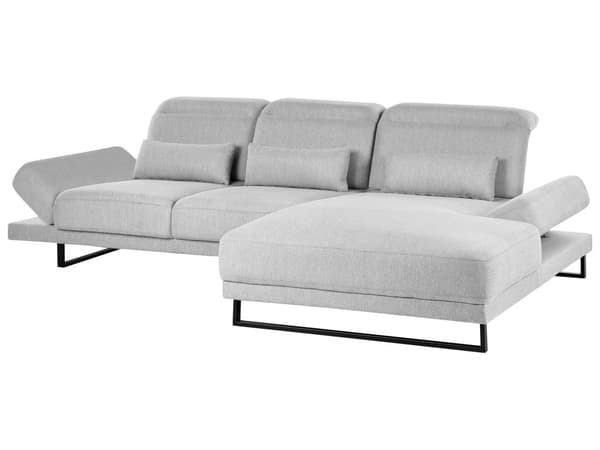 Hjørnesofa med Open End Grå Stof Polyester 4 Personers Sofa med Chaiselong L Formet Sofa Dyb Blød Stofsofa Design Venstrevendt