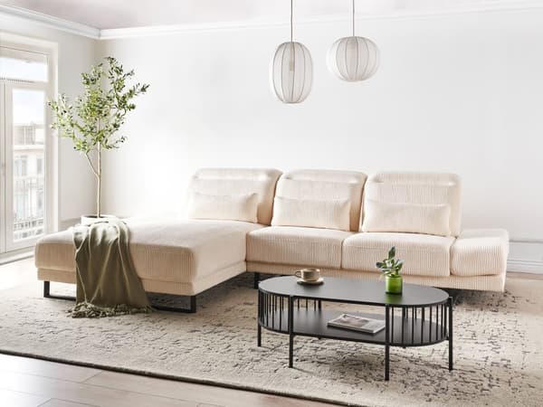 Hjørnesofa med Open End Beige Fløjl Polyester 4 Personers Sofa med Chaiselong L Formet Sofa Dyb Blød Stofsofa Design Højrevendt
