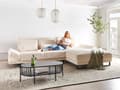 Miniatyrbillede 4 af 11: Hjørnesofa med Open End Beige Fløjl Polyester 4 Personers Sofa med Chaiselong L Formet Sofa Dyb Blød Stofsofa Design Venstrevendt