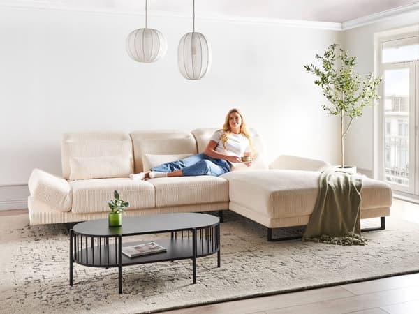 Hjørnesofa med Open End Beige Fløjl Polyester 4 Personers Sofa med Chaiselong L Formet Sofa Dyb Blød Stofsofa Design Venstrevendt