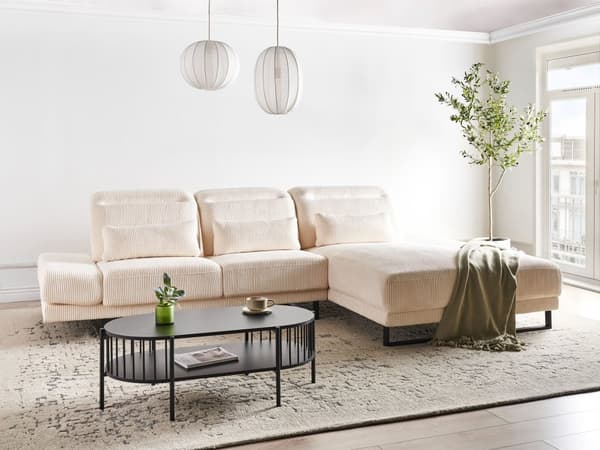 Hjørnesofa med Open End Beige Fløjl Polyester 4 Personers Sofa med Chaiselong L Formet Sofa Dyb Blød Stofsofa Design Venstrevendt
