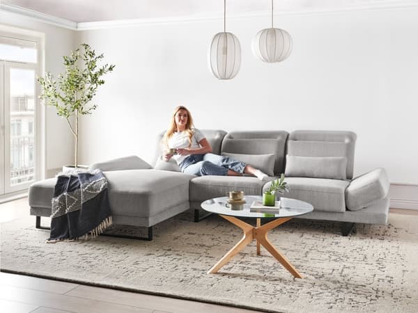 Hjørnesofa med Open End Lysegrå Stof Polyester 4 Personers Sofa med Chaiselong L Formet Sofa Dyb Blød Stofsofa Design Højrevendt