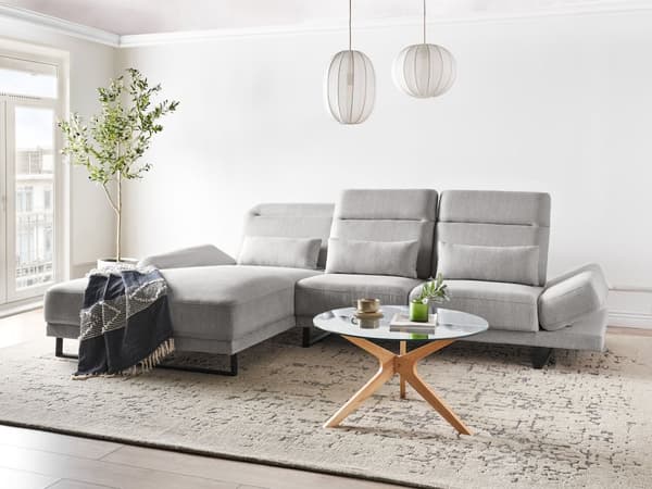 Hjørnesofa med Open End Lysegrå Stof Polyester 4 Personers Sofa med Chaiselong L Formet Sofa Dyb Blød Stofsofa Design Højrevendt