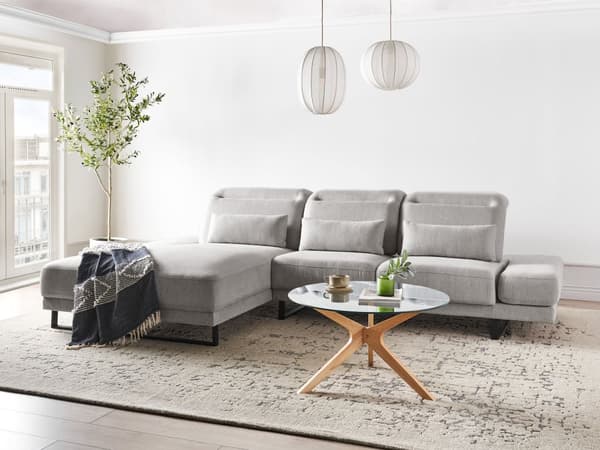 Hjørnesofa med Open End Lysegrå Stof Polyester 4 Personers Sofa med Chaiselong L Formet Sofa Dyb Blød Stofsofa Design Højrevendt