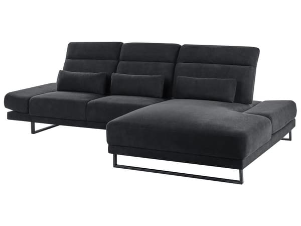 Hjørnesofa med Open End Sort Stof Polyester 4 Personers Sofa med Chaiselong L Formet Sofa Dyb Blød Stofsofa Design Venstrevendt